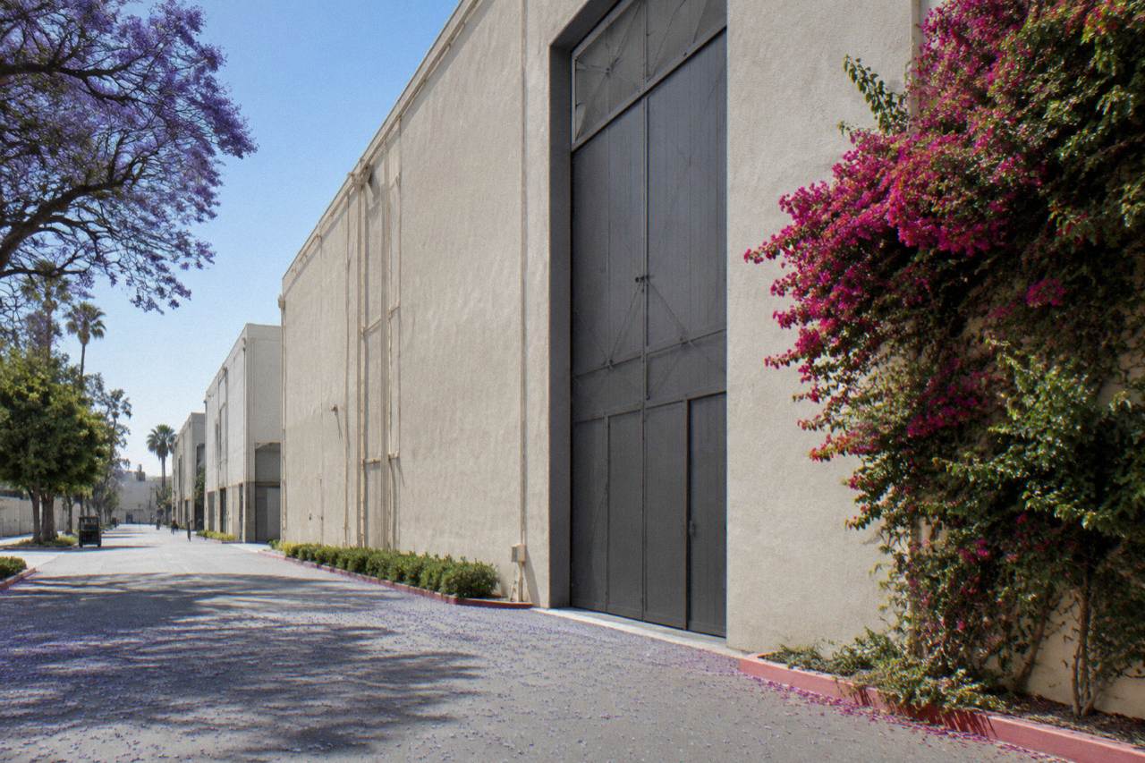 Culver City studio lot soundstage facade under a clear California sky